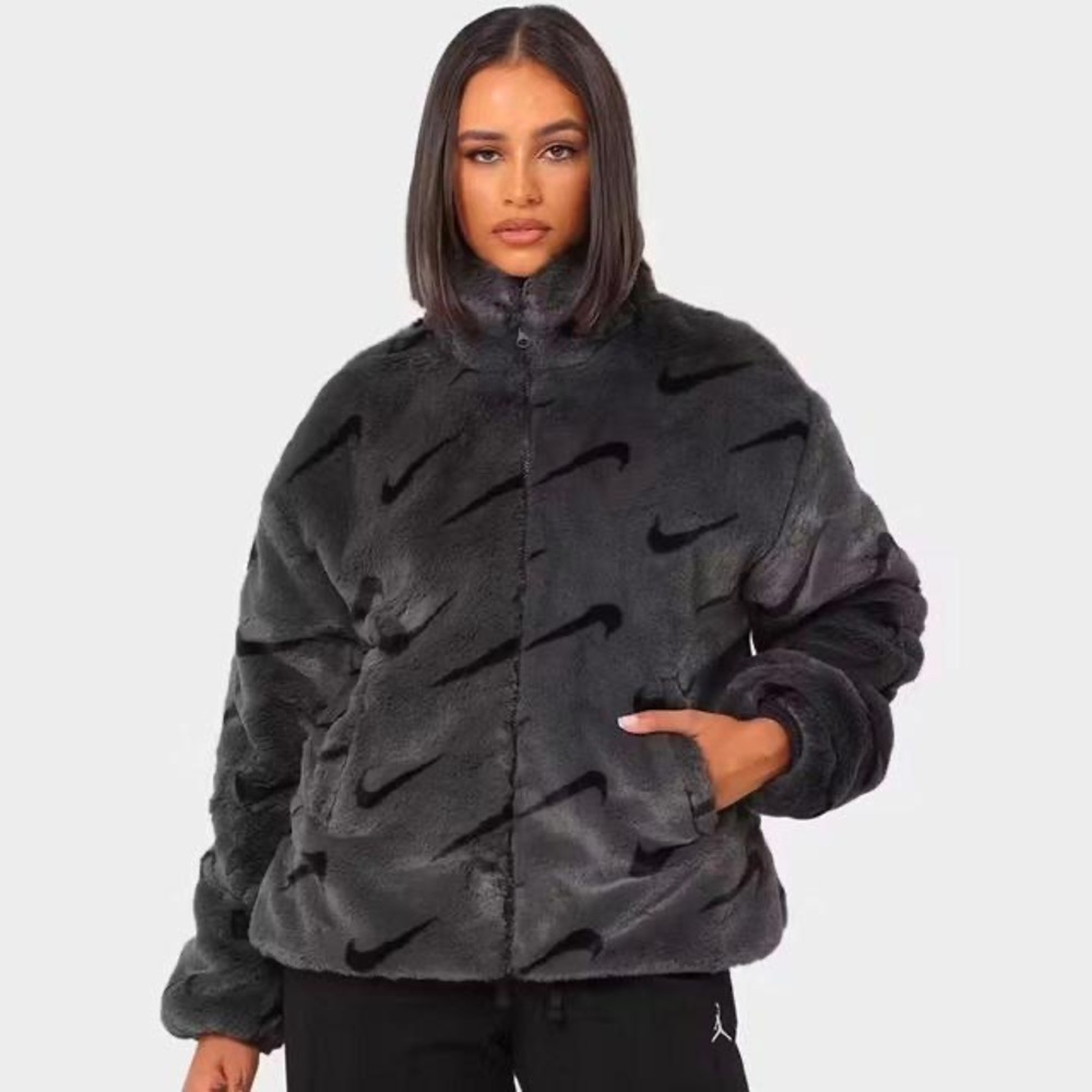 Nike Sportswear Plush Grey Faux Fur Jacket size xs